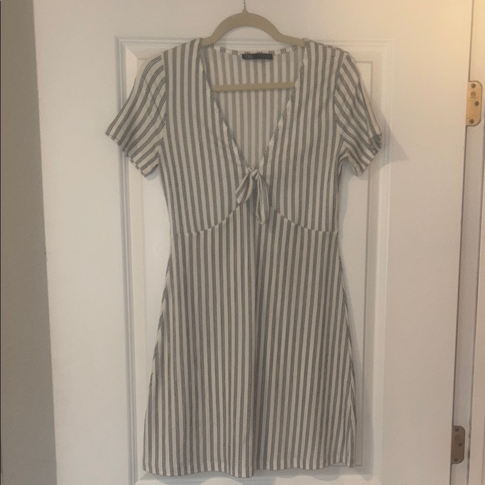 Zara White and Gray Buttoned Mini Sundress